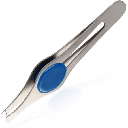 Pince A Épiler Inox Poignée Bleue