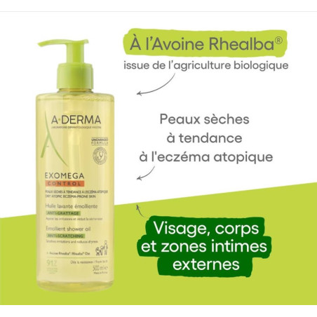 Huile lavante émolliente anti-démangeaisons "EXOMEGA CONTROL" 500ML