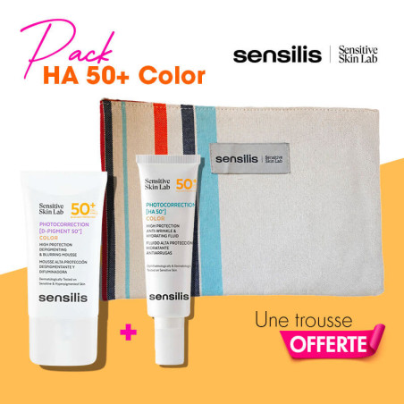 Pack Sensilis Photocorrection Color SPF50+ Fluide HA teinté et D-Pigment Color Mousse avec trousse offerte